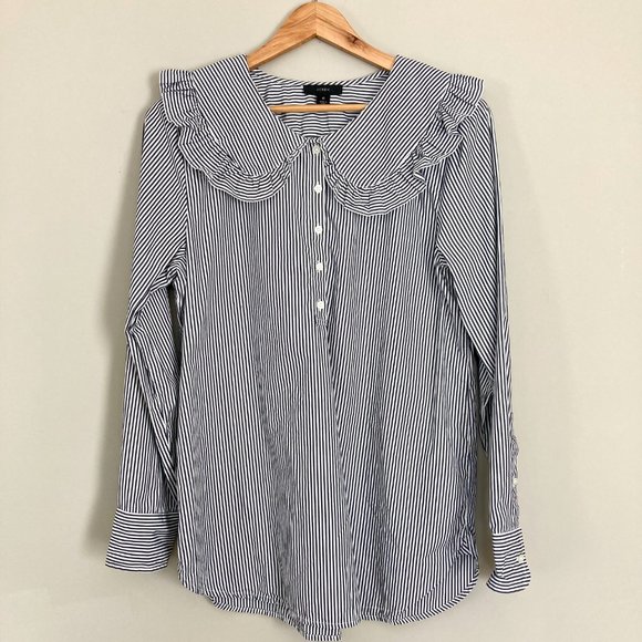 J Crew Oversized Ruffle-collar Shirt in Stripe, Size 6 - Picture 13 of 13